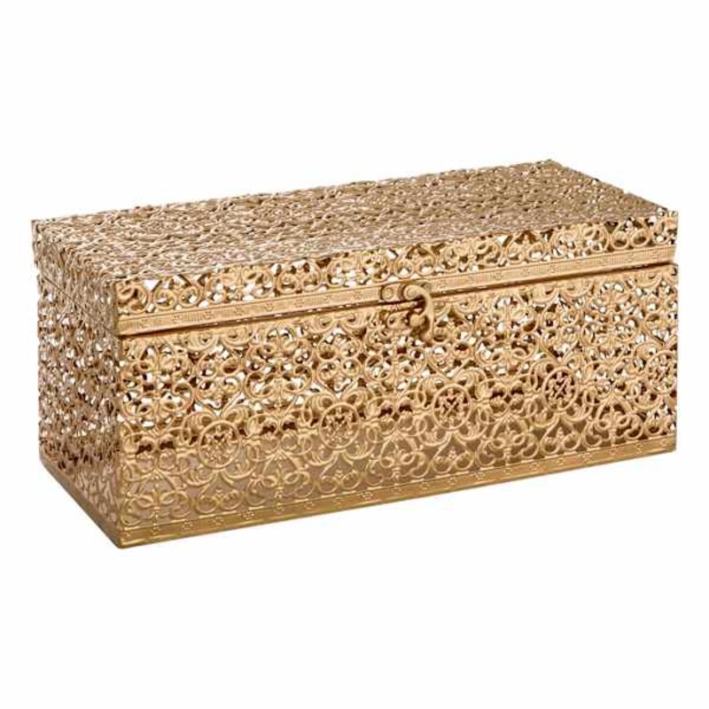 Gold Punched Metal Decorative Box, 12×5
