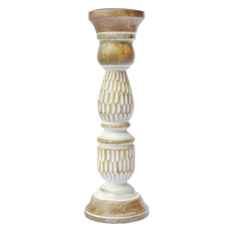 White Distressed Candle Holder, 14″