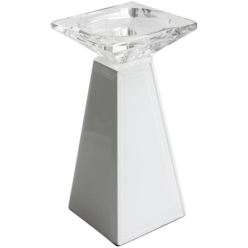 White Glass Candle Holder, 7″