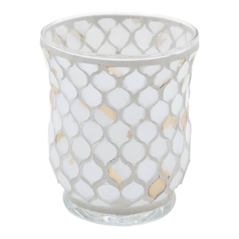 White Gold Mosaic Votive Candle Holder, 5″