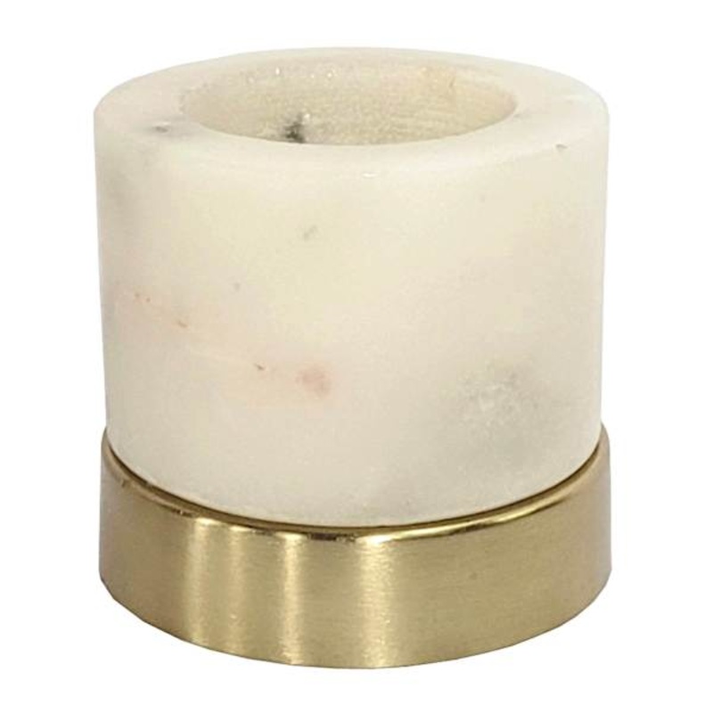 White Marble Cylinder with Gold Base Tealight Candle Holder, 3″