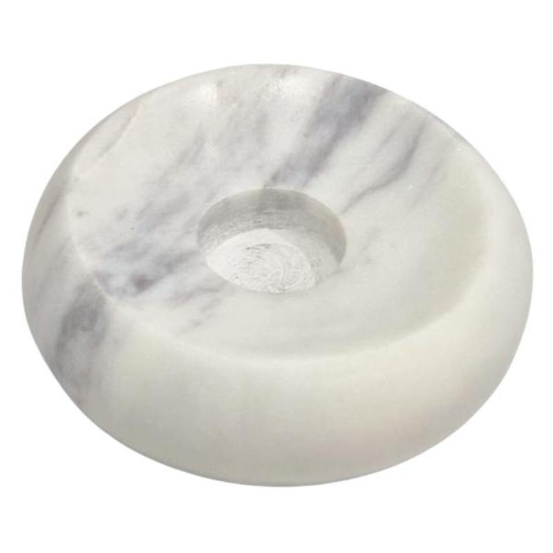 White Marble Taper Candle Plate, 3″