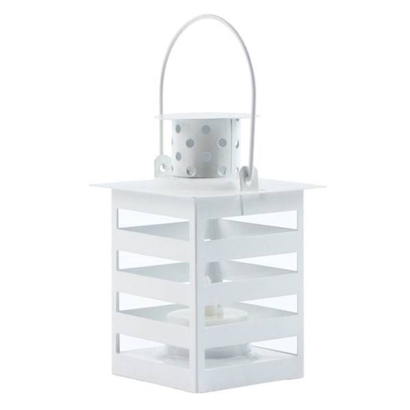 White Metal Lantern with LED Tealight Candle, 4.5″