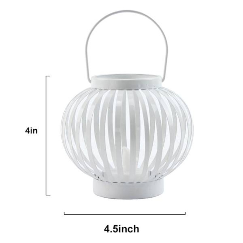 White Metal LED Tealight Lantern, 4″