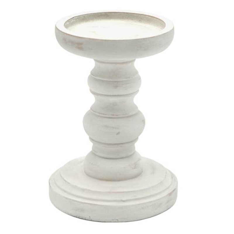 White Painted Distressed Candle Holder, 6″