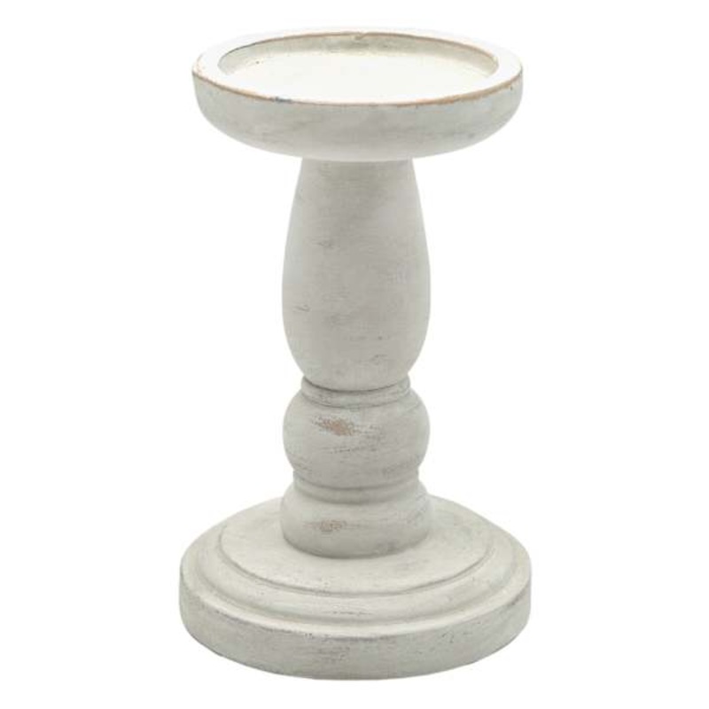 White Painted Distressed Candle Holder, 7″
