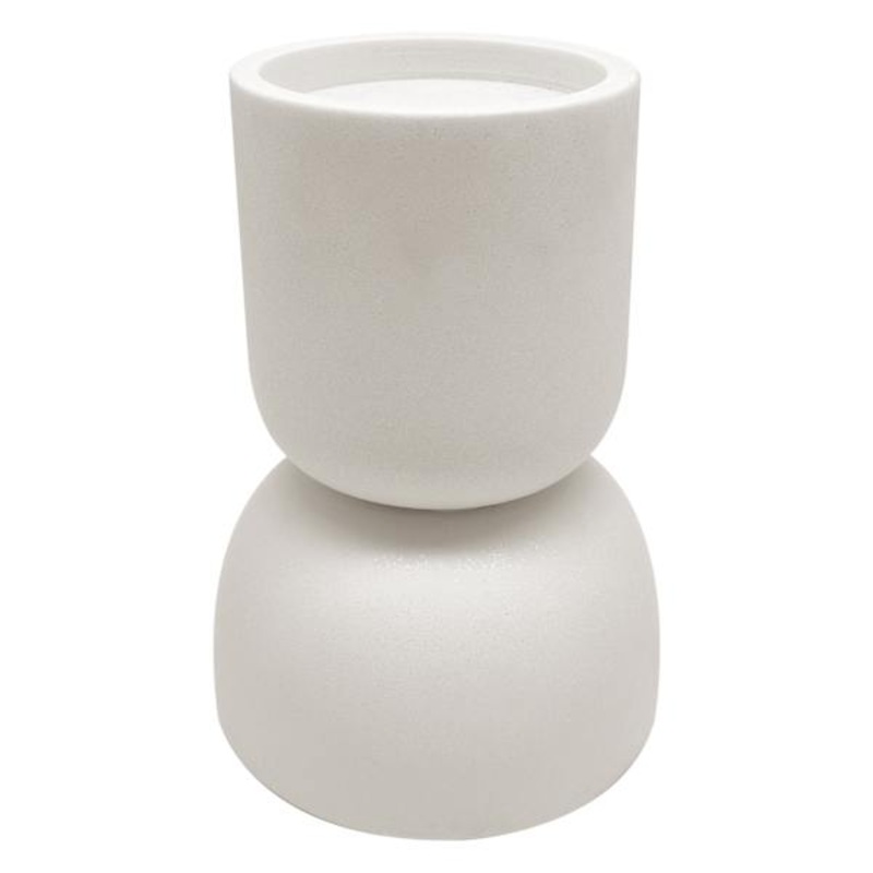 White Stone Pillar Candle Holder, 7″