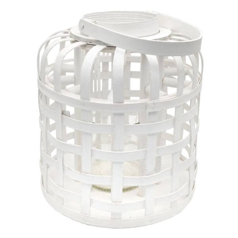 White Wood Cutout Lantern, 12″
