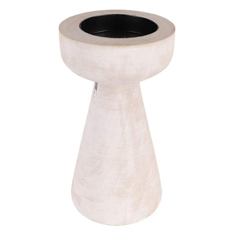 White Wood Pillar Candle Holder, 5×9