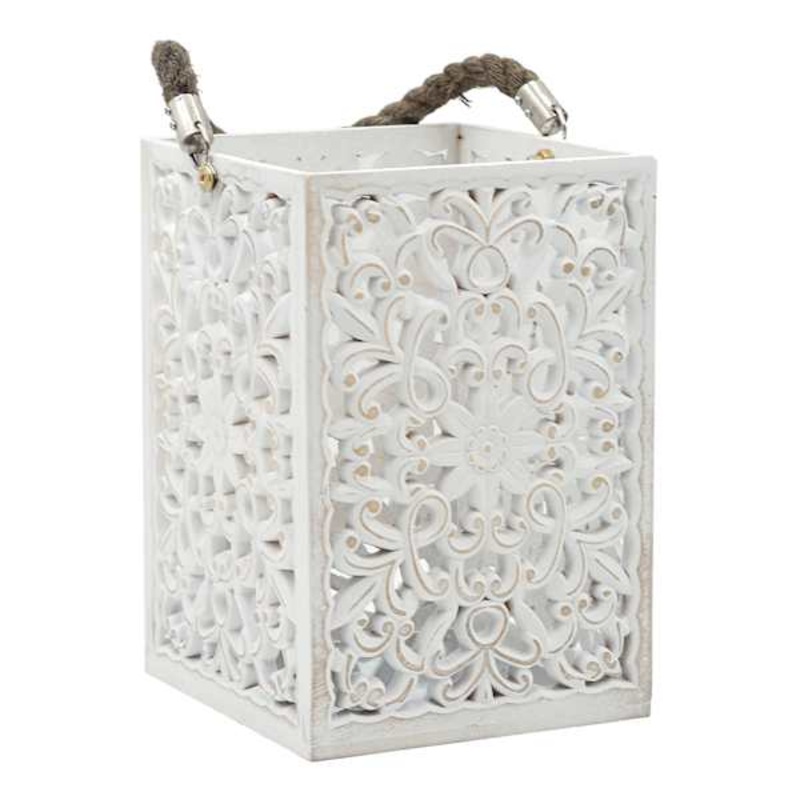 White Wooden Candle Holder, 10″