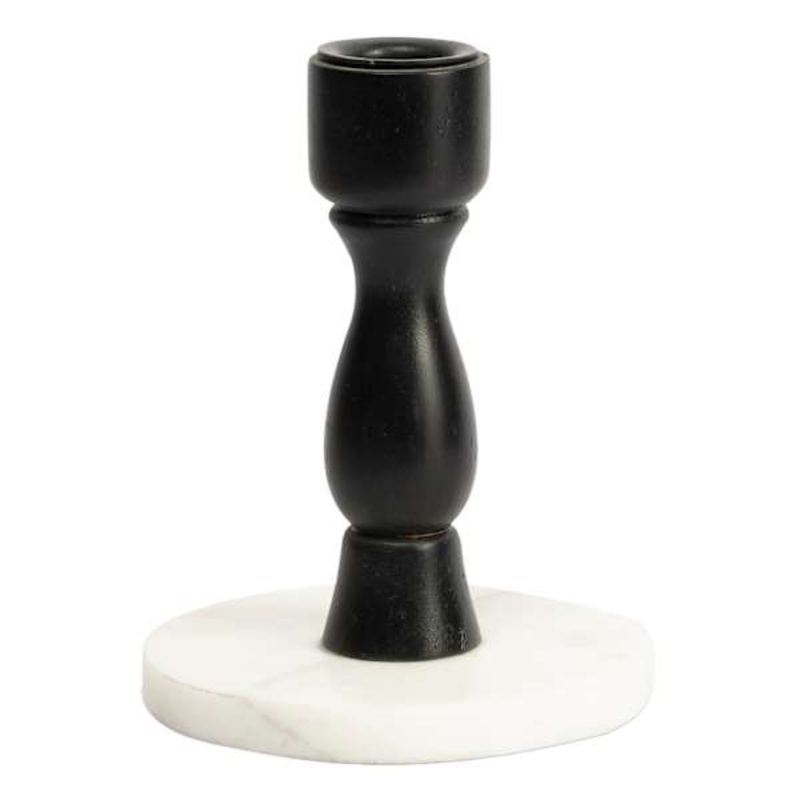 White Wooden Taper Candle Holder with Marble Base, 5″