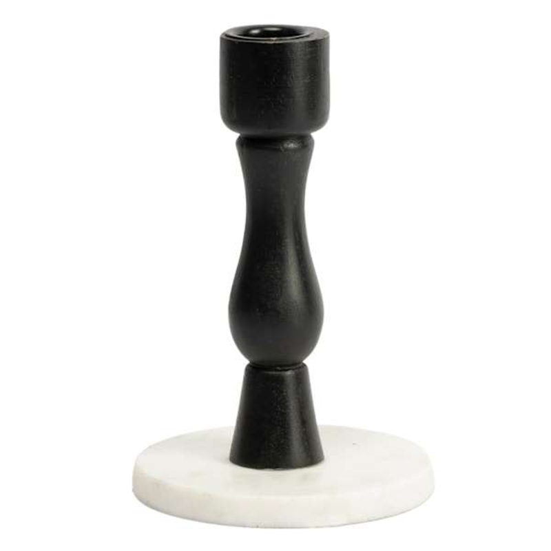 White Wooden Taper Candle Holder with Marble Base, 6″
