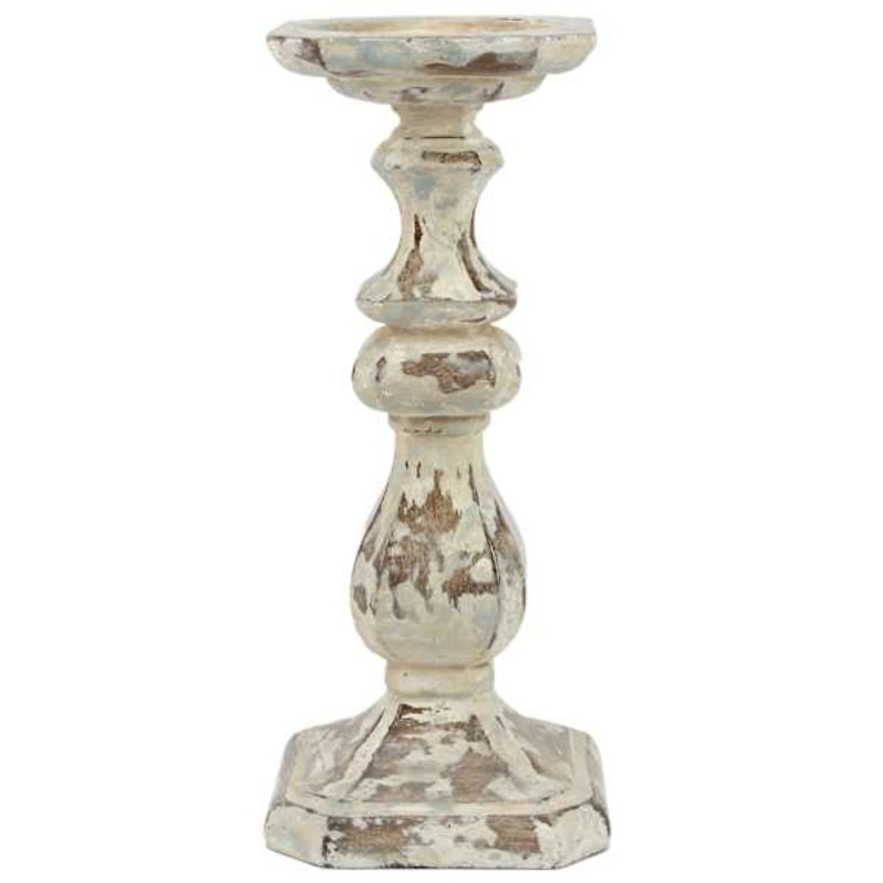 Whitewashed Pillar Candle Holder, 10″