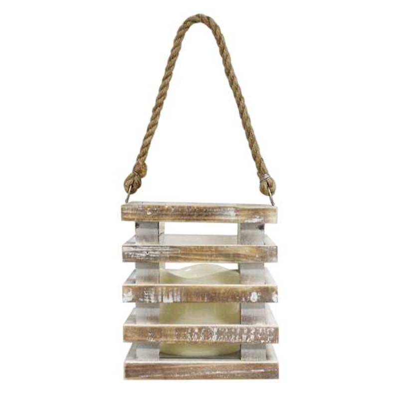 Wood Cutout Bars LED Lantern, 6″