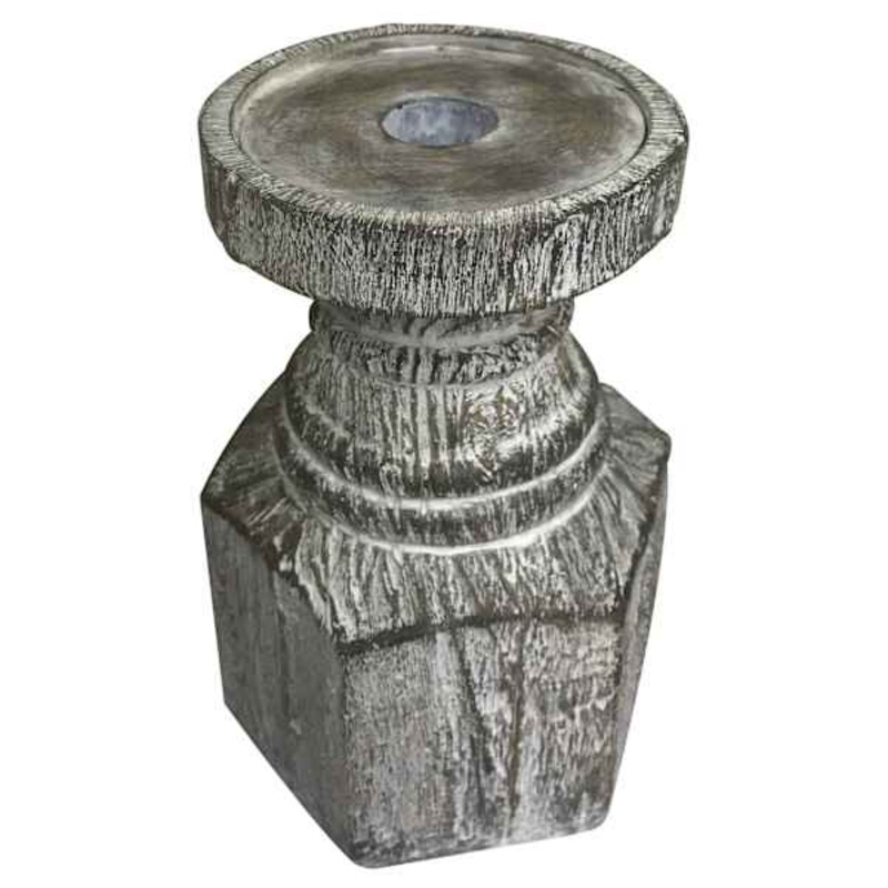 Wood Look Pillar Candle Holder, 6″