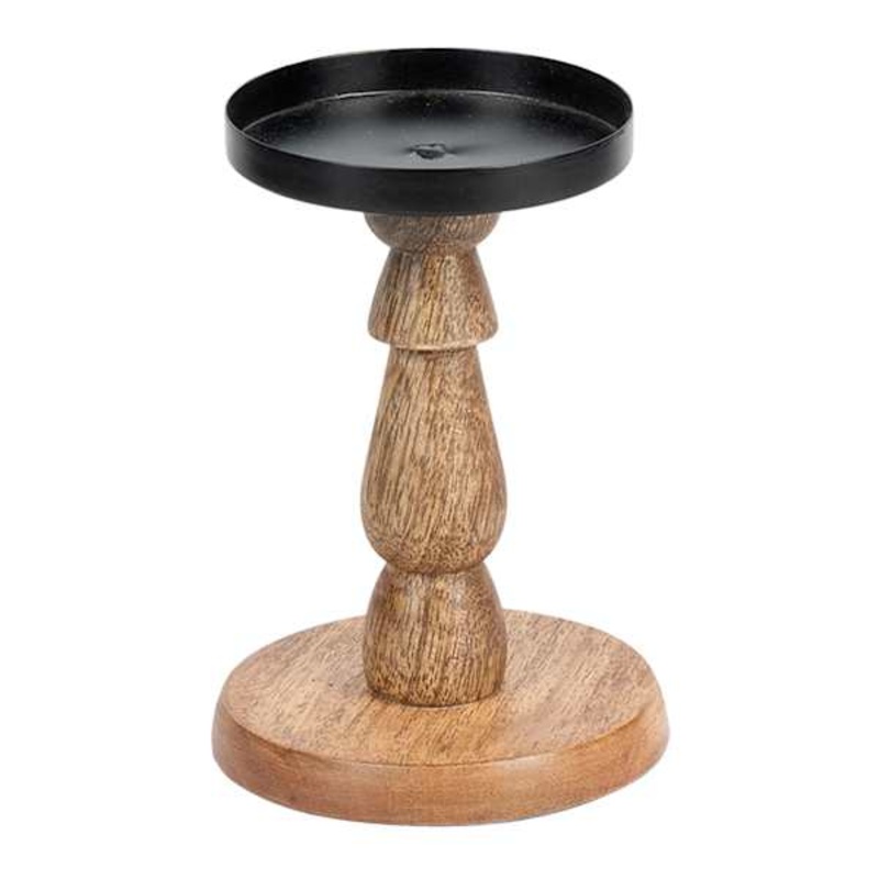 Wooden Candle Holder with Metal Plate, 5″