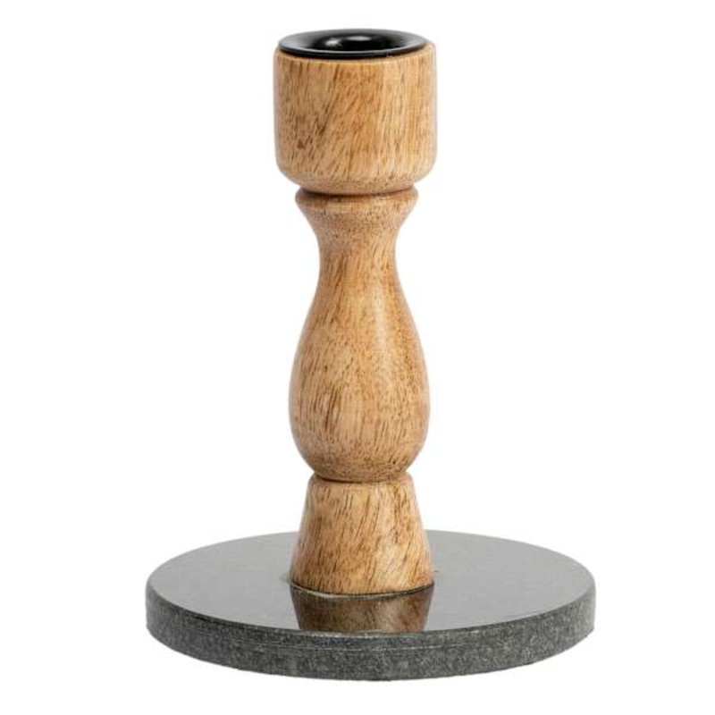 Wooden Taper Candle Holder with Marble Base, 5″
