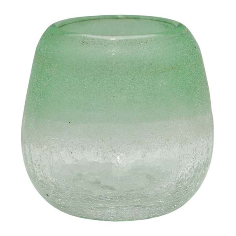 Frosted Green Ombre Glass Candle Holder, 4″