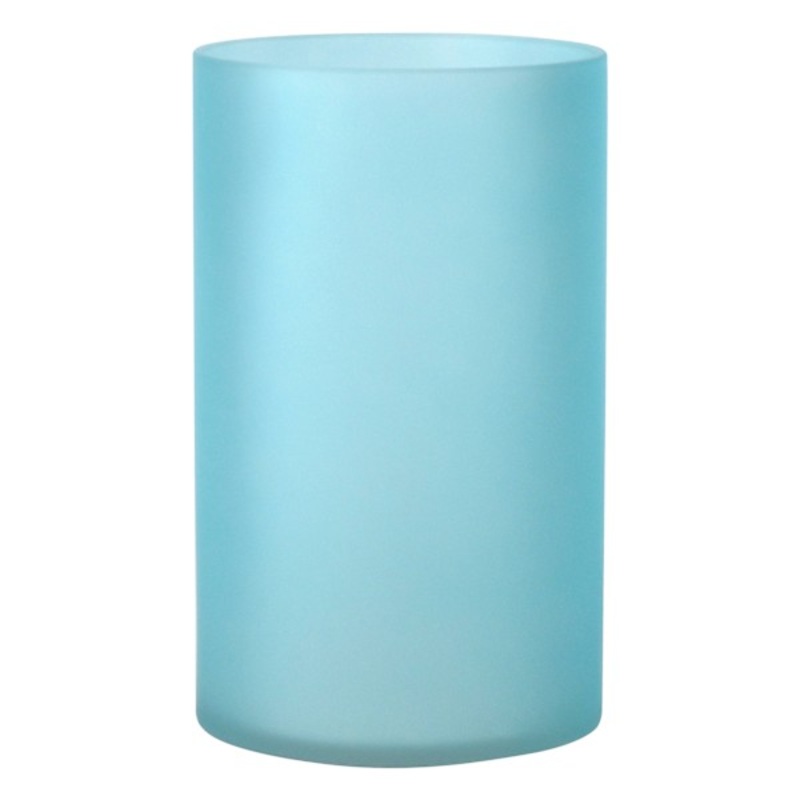 Frosted Light Blue Glass Candle Holder, 10″
