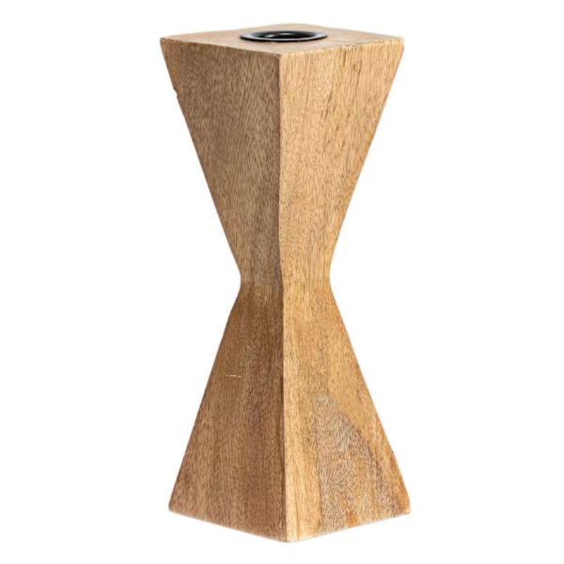 Natural Wooden Taper Candle Holder, 7″