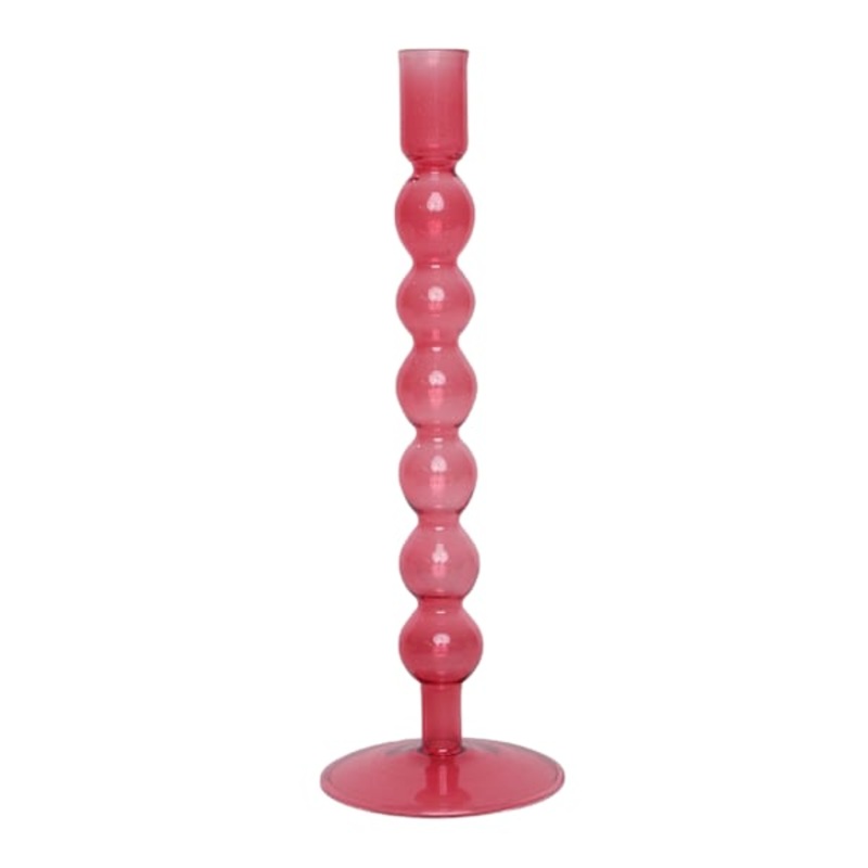 Pink Bubble Glass Taper Candle Holder, 11″