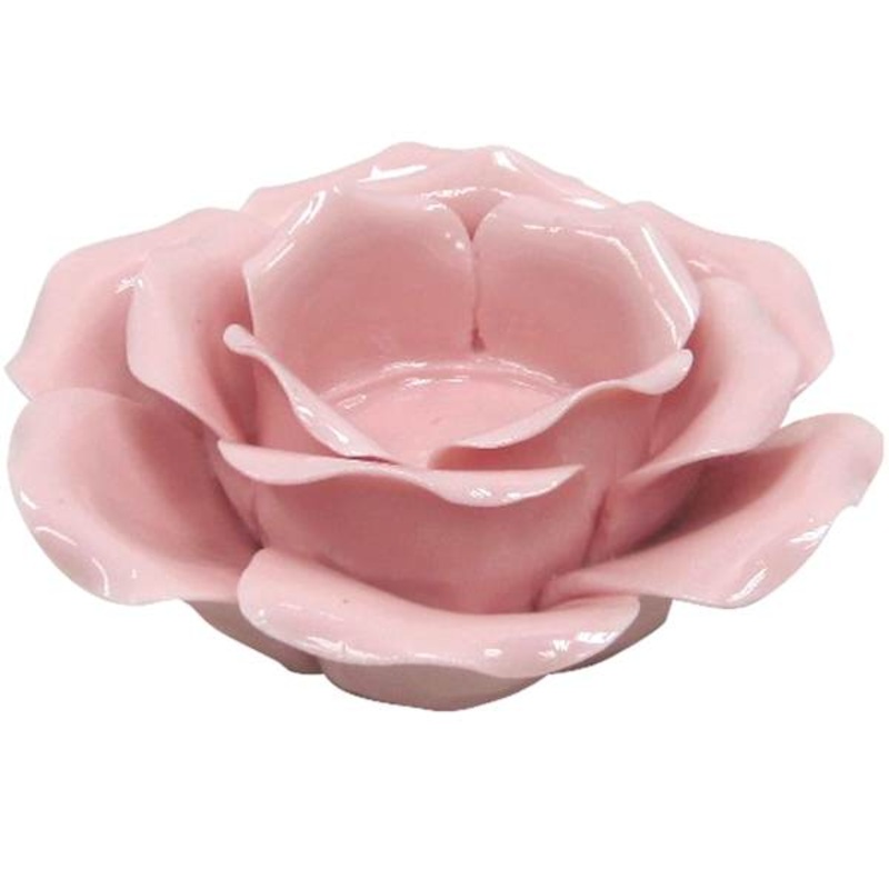 Pink Ceramic Flower Tealight Candle Holder, 2″