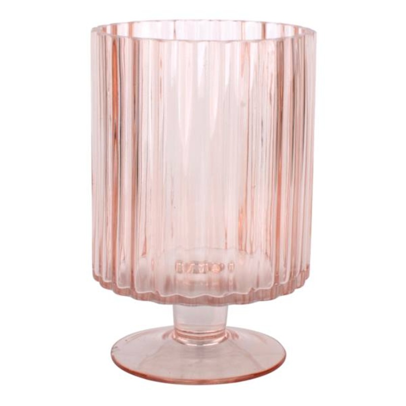 Pink Glass Hurricane Candle Holder, 6″