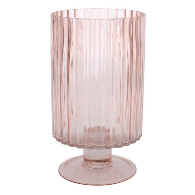 Pink Glass Hurricane Candle Holder, 9″