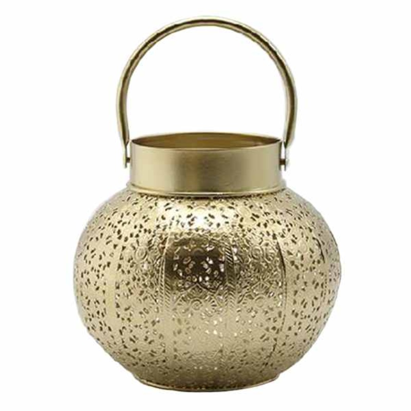 Punched Gold Metal Lantern, 7.5″
