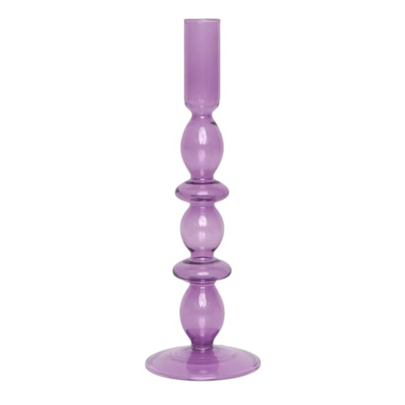 Purple Bubble Glass Taper Candle Holder, 10″