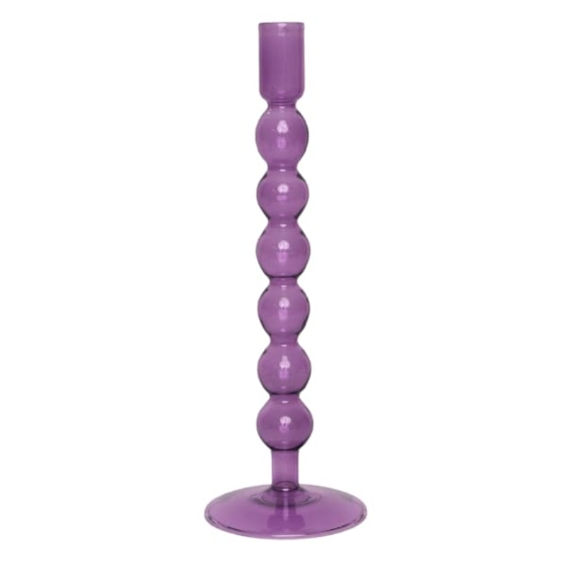 Purple Bubble Glass Taper Candle Holder, 11″