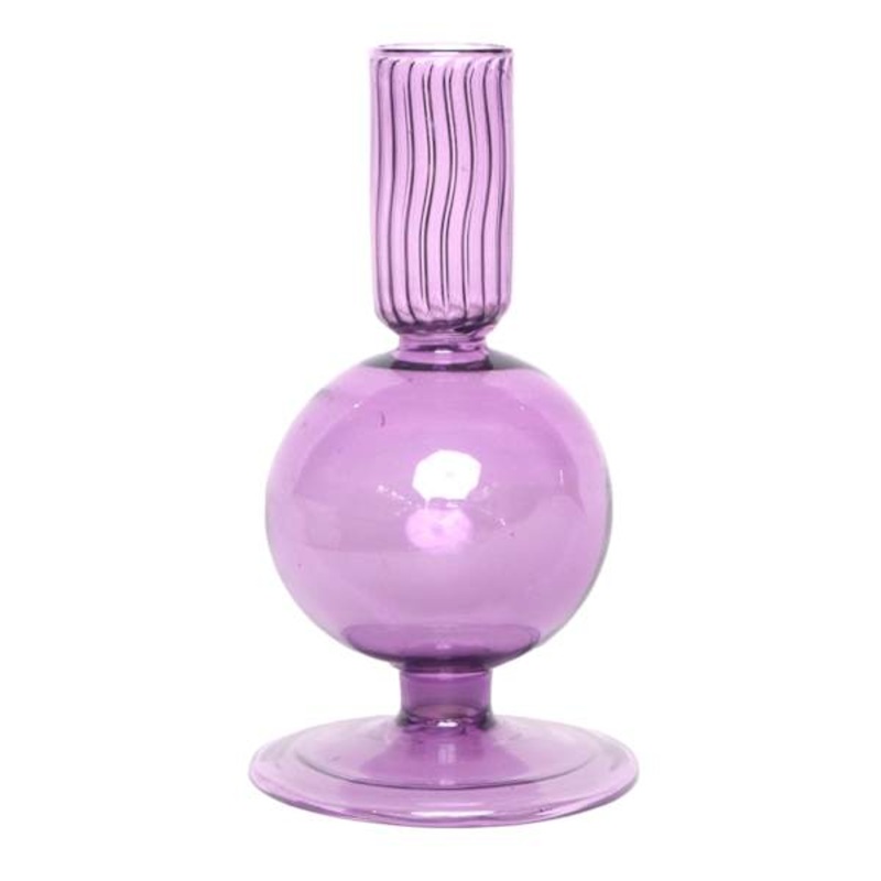 Purple Bubble Glass Taper Candle Holder, 6″