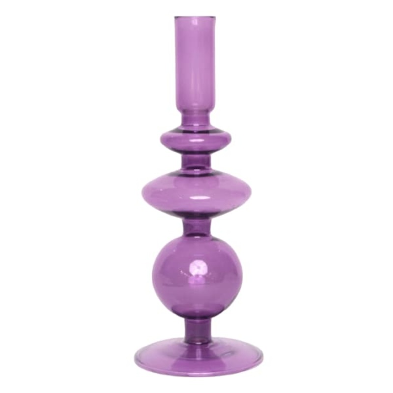 Purple Bubble Glass Taper Candle Holder, 9″
