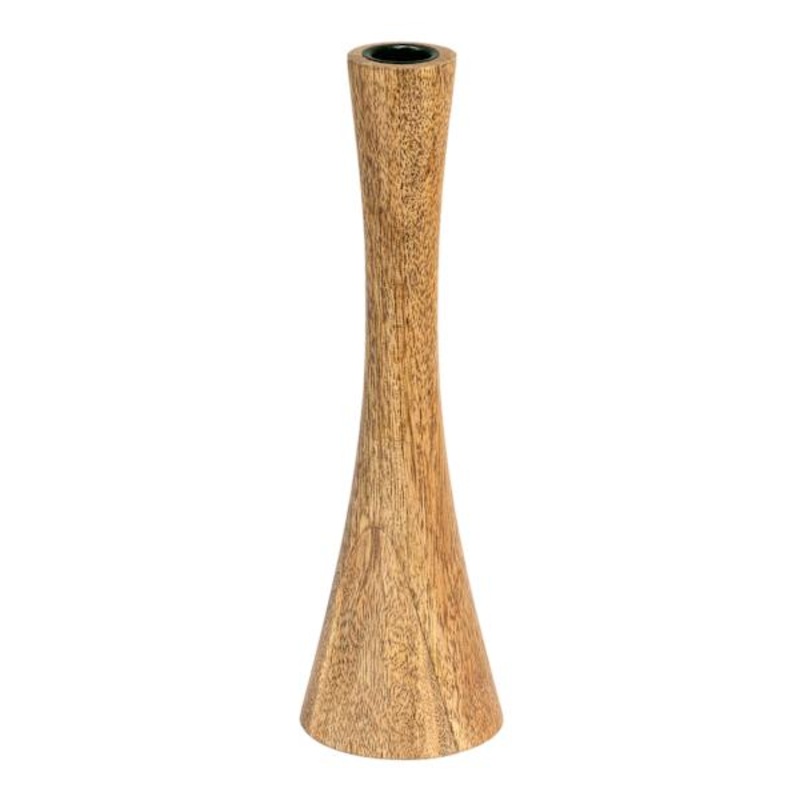 Raw Mango Wood Hourglass Taper Candle Holder, 10″