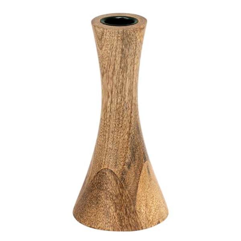 Raw Mango Wood Hourglass Taper Candle Holder, 6″