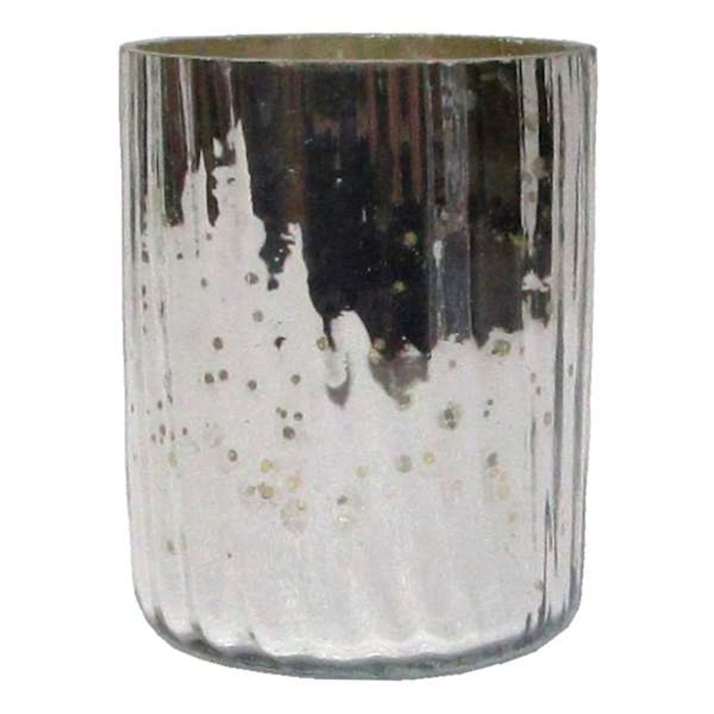 Ribbed Mercury Glass Votive Holder, 3″