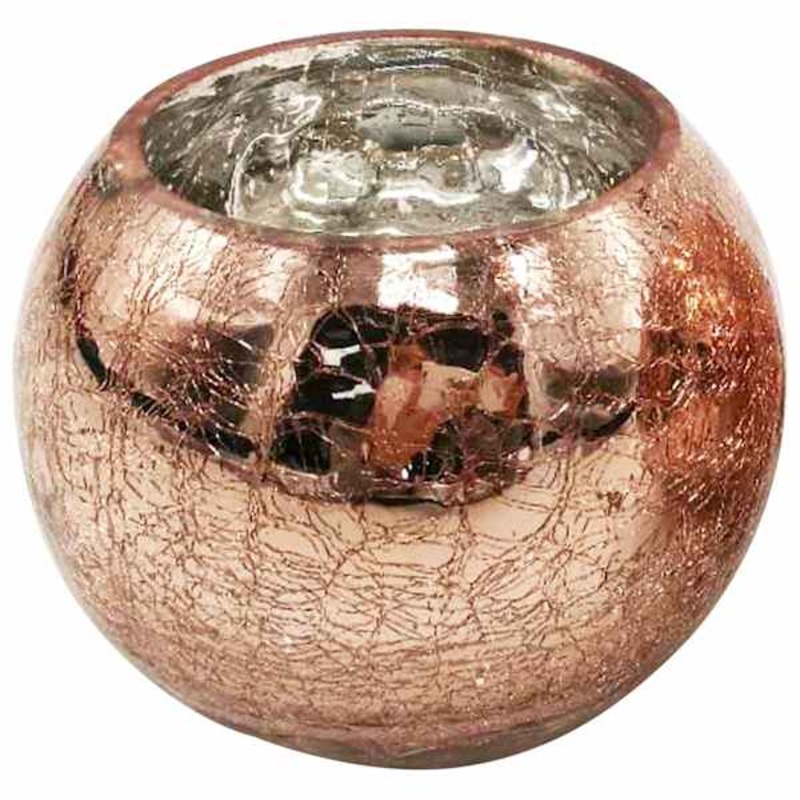 Rose Gold Metallic Round Glass Candle Holder, 5″