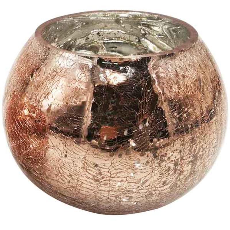 Rose Gold Metallic Round Glass Candle Holder, 6″