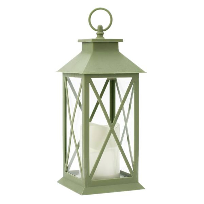 Sage Green LED Lantern, 9.5″