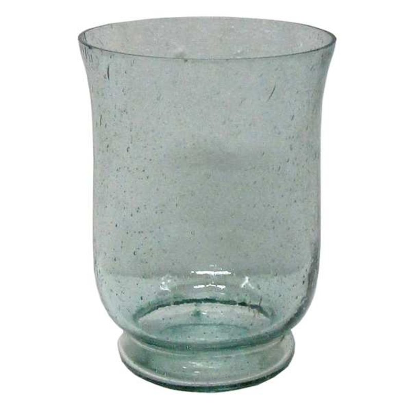 Sea Blue Seeded Glass Hurricane Candle Holder, 7″