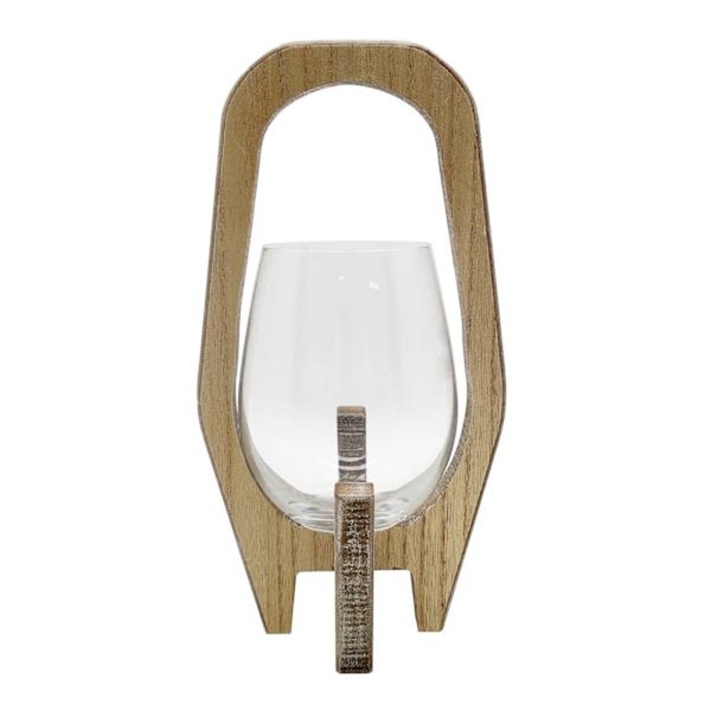 Small Wood & Glass Candle Holder, 10″