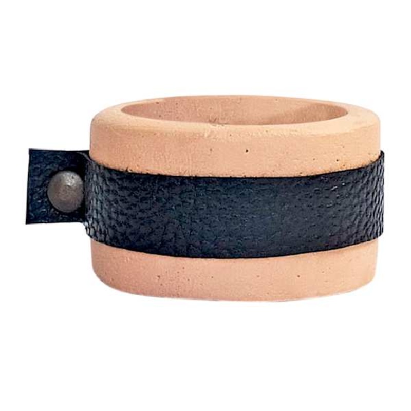 Tracey Boyd Black Leather & Clay Candle Holder, 3″