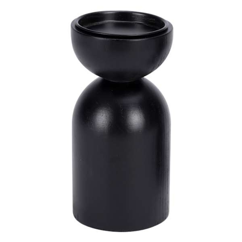 Tracey Boyd Black Wood Pillar Candle Holder, 8″