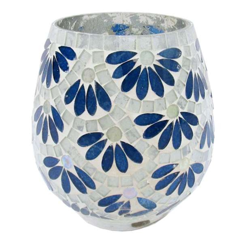 Tracey Boyd Blue Floral Mosaic Hurricane, 6.5″