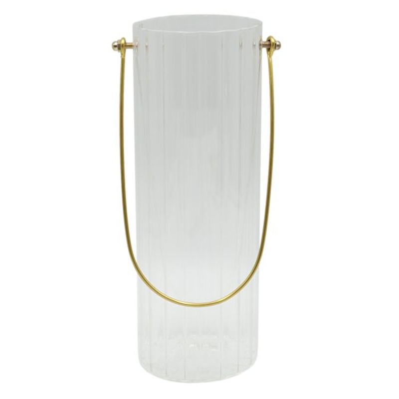 Tracey Boyd Clear Ribbed Glass Hurricane Candle Holder with Handle, 10″