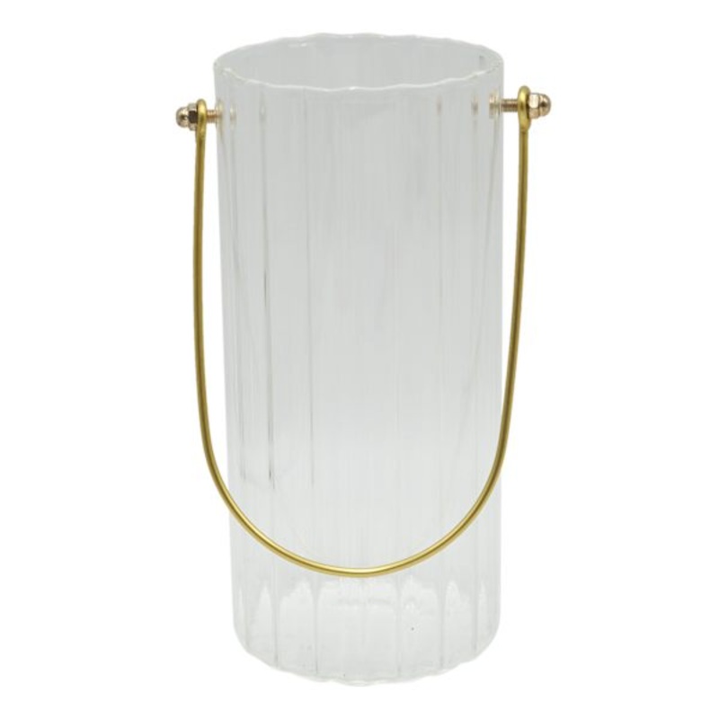 Tracey Boyd Clear Ribbed Glass Hurricane Candle Holder with Handle, 8″