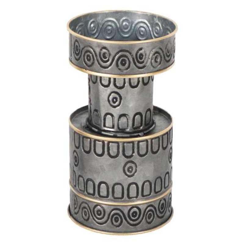 Tracey Boyd Metal Embossed Pillar Candle Holder, 7″