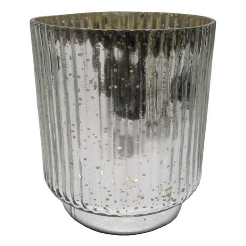Tracey Boyd Ribbed Mercury Glass Hurricane Candle Holder, 7″