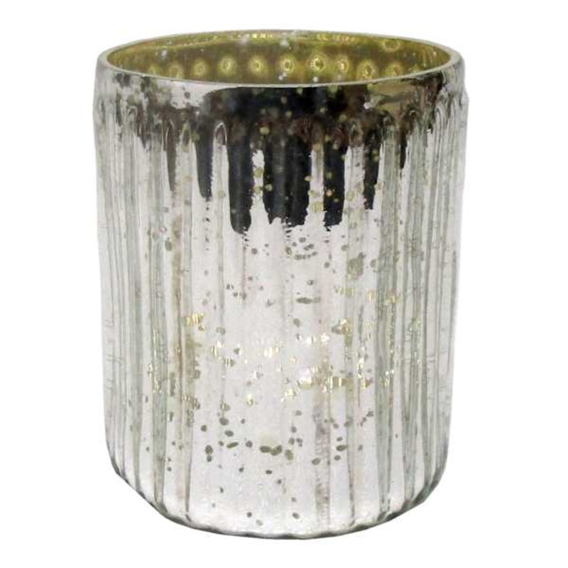 Tracey Boyd Ribbed Mercury Glass Votive Candle Holder, 4″