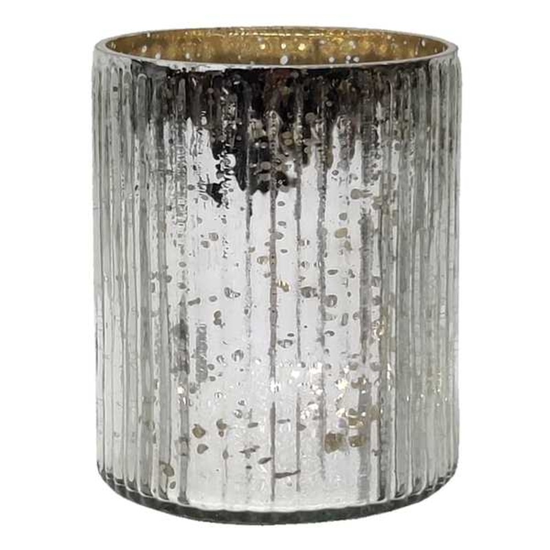 Tracey Boyd Ribbed Mercury Glass Votive Candle Holder, 6″
